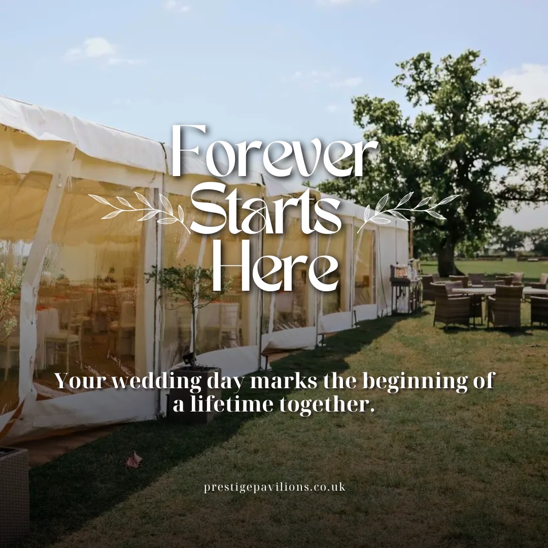 ✨ Forever Starts Here 
Your wedding day marks the beginning of a lifetime together. With Prestige Pavilions, the stage is set for a celebration that feels timeless, personal, and unforgettable. #LuxuryWedding #OutdoorWedding #WeddingInspiration #PrestigePavilions #BespokeMarquee